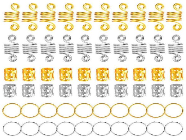 180 шт. металлические кольца для волос в африканском стиле, бусины, манжеты, трубки, подвески, дреды, косы для волос, украшения, аксессуары, золото 2203123221491
