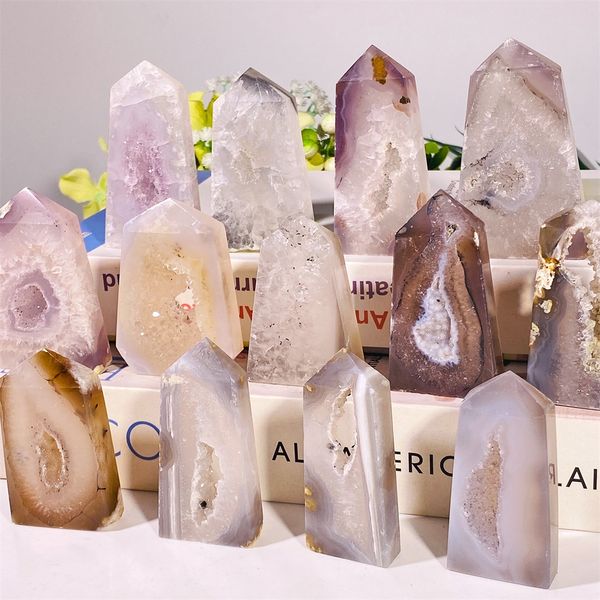 Dekorative Objekte Figuren Druzy Gem Achat Geode Turm Naturkristalle Quarz Punkt Handwerk Sammlung Mineralstein Prisma Zauberstab Orna.