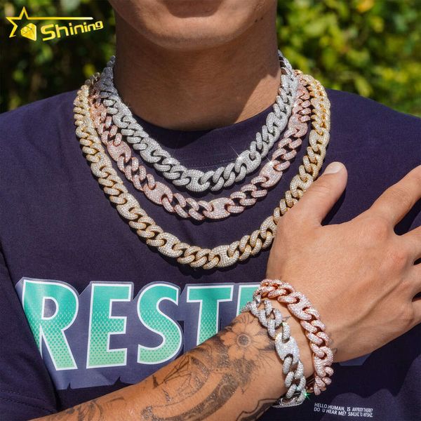 Stile Hip Hop 15mm Naso di maiale Catena a maglia cubana Vvs Moissanite Collana con diamanti Bracciale Gioielli in argento 925 per uomo