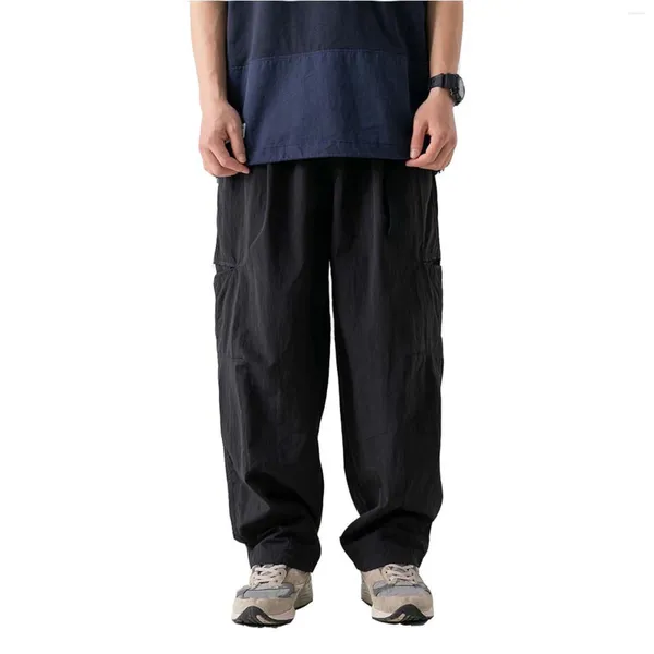 Calças masculinas ao ar livre casual leve carga fivela cinto longo micro calças streetwear perna larga sweatpants