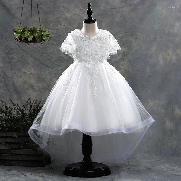 Vestidos de menina lindos flor meninas vestido crianças renda applique corpete tule festa de casamento roupas formais