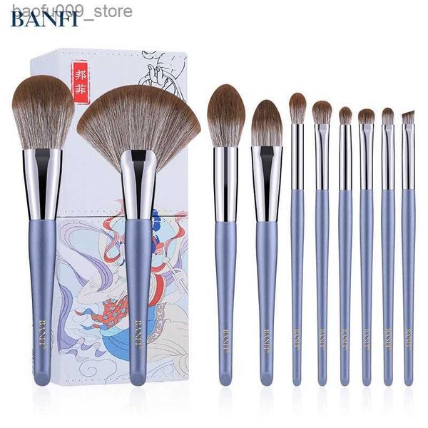 Pennelli per trucco BANFI Set di pennelli per trucco blu con custodia magnetica 10 pezzi Pennelli per fard in polvere in stile cinese antico Strumento di bellezza per trucco cosmetico Q231229