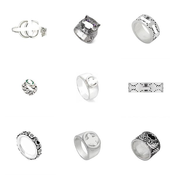 Designer goth gu-series marca clássico anéis de banda para homens mulheres jóias de luxo presente letras de alta qualidade 925 prata anel de luxo acessórios de moda