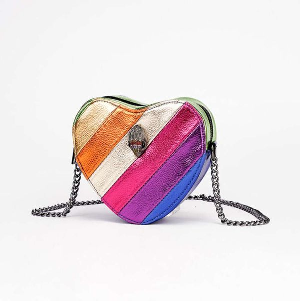 Kurt Geiger Damen Eagle Heart Rainbow Bag Lederketten Kleine Umhängetasche Handtasche Luxusdesigner UK Clutch Bag Diamond Mini