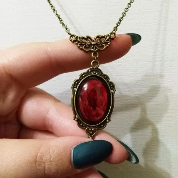 Colares Pingente Moda Vintage Vermelho Cristal Homem Mulher Colar Gótico Bruxa Ruby Gargantilha Punk Dark Girl Halloween Presente Acessórios Colar