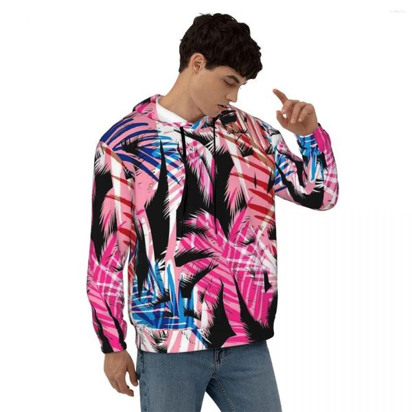 Hoodies masculinos palmeiras tropicais casual casal rosa e azul engraçado pulôver com capuz inverno streetwear moletom oversized topo