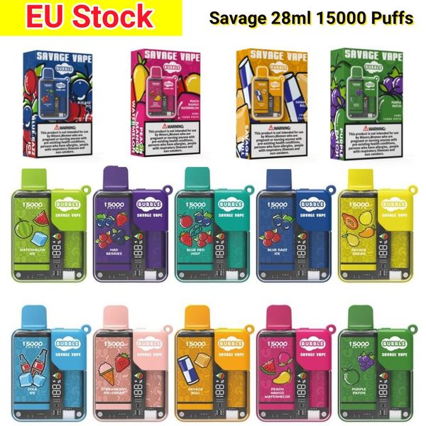 Склад ЕС vape Savage Bubble 15000 Puff Smok Vape Одноразовые 28 мл заводские вейпы Китай Блокировка экрана от детей 650 мАч Перезаряжаемая батарея Сетчатая катушка 12k 12000