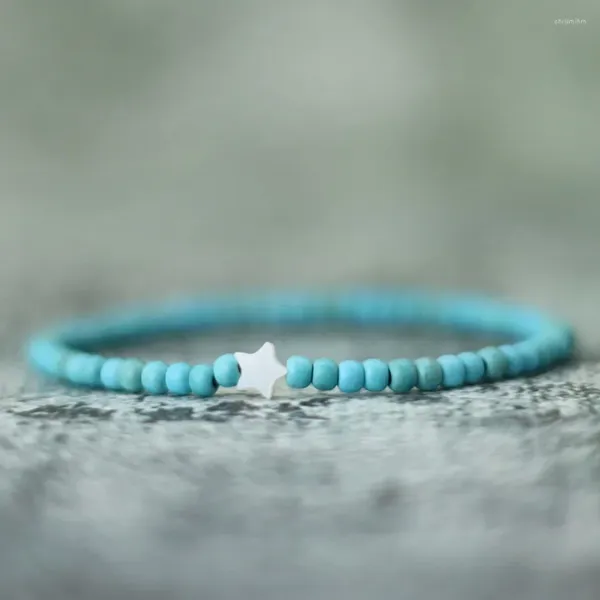 Браслеты-подвески, минималистичный маленький браслет из натурального камня 4 мм для женщин, милый браслет в форме звезды в форме ракушки, кокосовая бусина, синий браслет из говлита