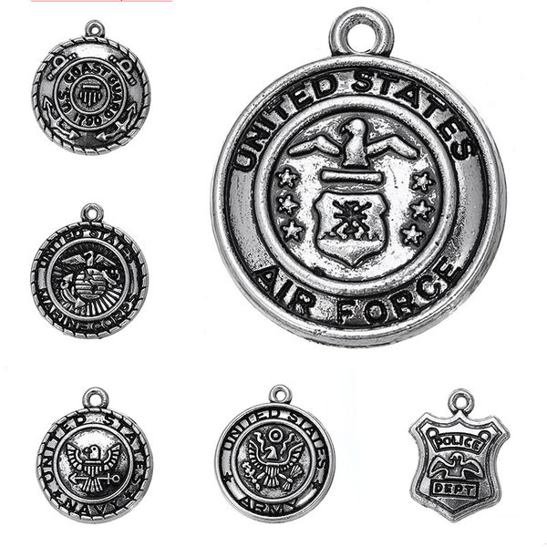 Charms US Army Air Force Fire Antiker Silberanhänger Modeaccessoires Vintage Polizei DIY Ornament Zubehör 7 Stile