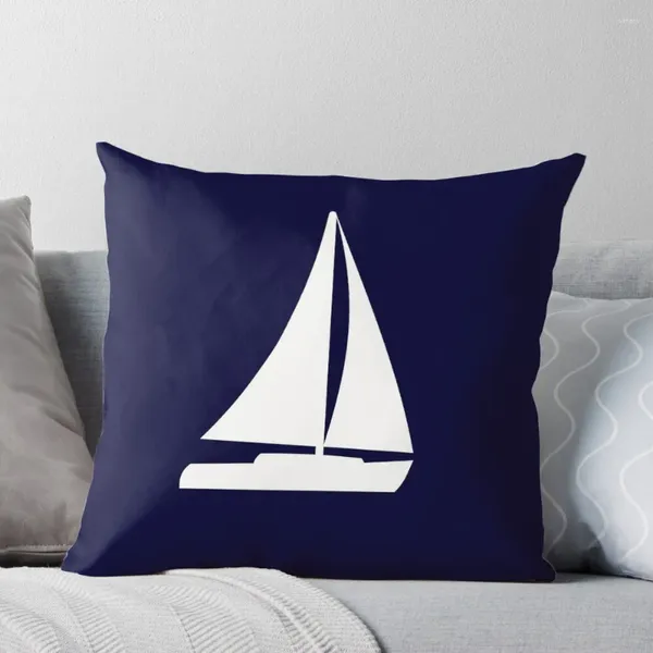 Cuscino Silhouette Barca A Vela Su Fodere Per Cuscini Ornamentali Blu Navy Decorativi