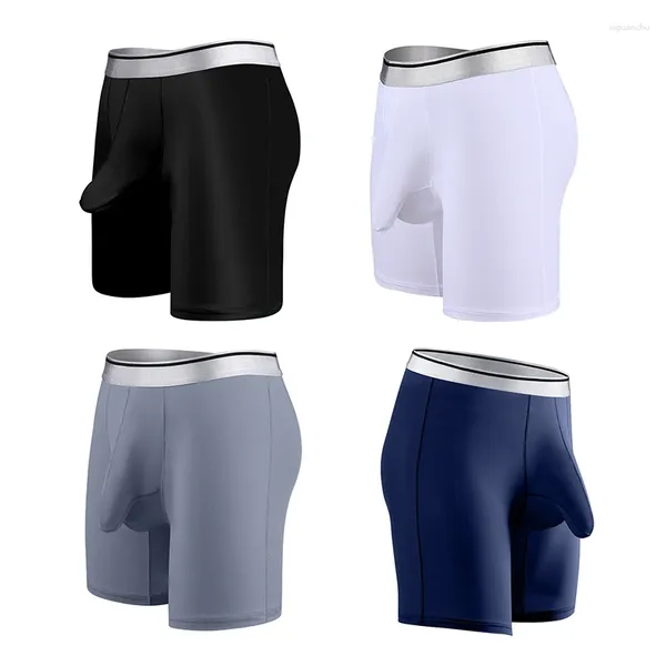 Cuecas 4 Pçs / lote High End Men's Sports Underwear Ice Silk Plus Size Boxer Calças Anti-Desgaste Pernas Gordas Boxers