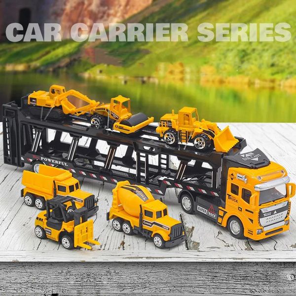 Set da gioco per auto da trasporto per camion giocattolo, veicolo di ingegneria per container con scivolo 231228