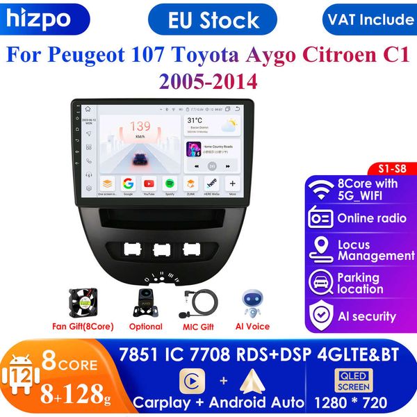 Intelligenter Bildschirm 2din Android Autoradio Multimedia Video Player für Peugeot 107 Toyota Aygo Citroen C1 GPS Carplay Auto 4G RDS