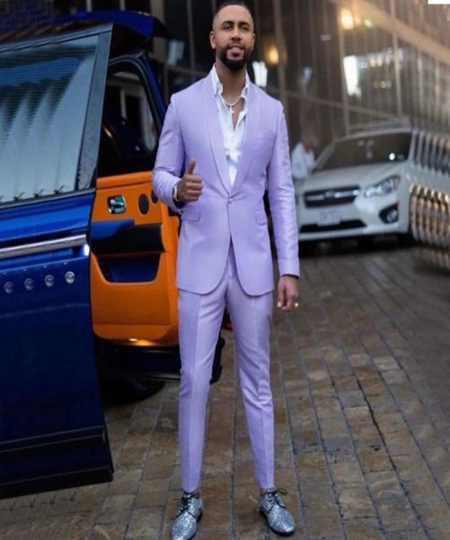 2022 Lavendel Herrenanzüge 2-teilig Schal Revers One Button Fashion Prom Anzüge Slim Fit Blazer Jacke Smoking Bräutigam Hochzeitskleidung Mantel P2206808