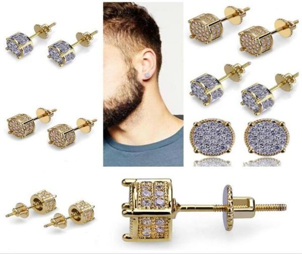 18K Gold Hip Hop Ohrstecker Originalverpackung für 925 Silber Kristall Kubikzircon Pave Ohrringe Set für Damen Modeaccessoires8570328