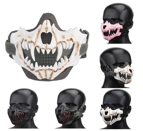 Máscara de caveira tática ao ar livre airsoft tiro proteção facial engrenagem metal malha de arame de aço meia face no030193884237