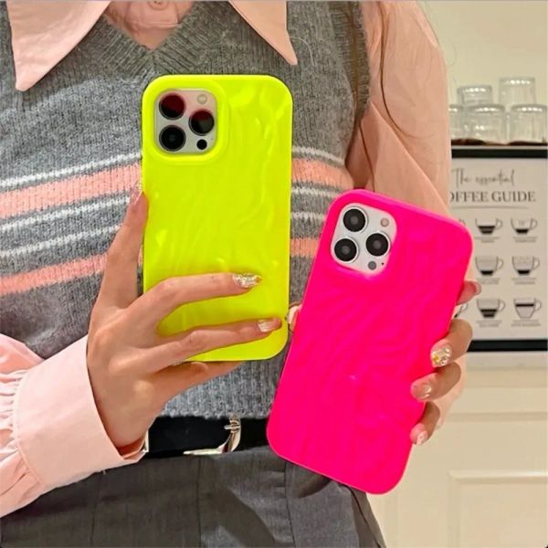 Custodia per telefono rugosa fluorescente 3D per iPhone 15 14 Pro Max 13 12 Pro 11 Cover posteriore in silicone morbido TPU carino