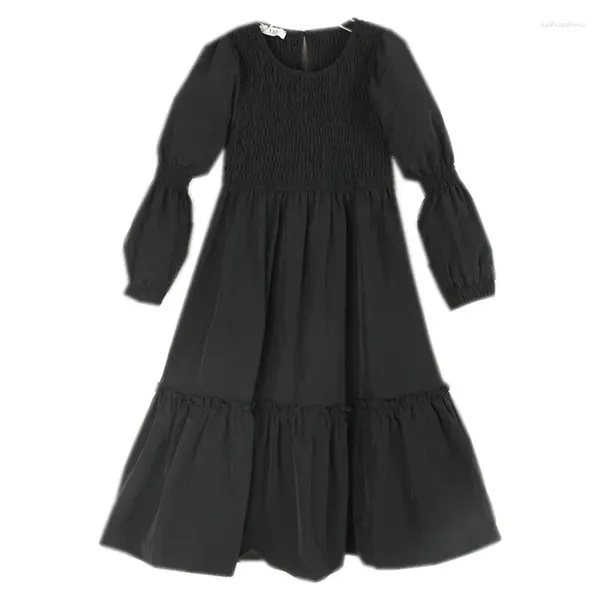 Abiti da ragazza MODX Bambina per bambini Autunno Inverno Nylon Smock Nero Rosso Abito svasato Da 6 a 16 anni Bambini Moda per adolescenti Volant solido