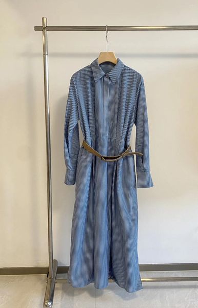 Abiti casual Camicette da donna estive Abito lungo a righe blu senza maniche femminile B C Bellissima gonna monopezzo in misto seta e cotone