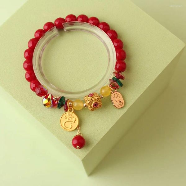 Браслеты-подвески в китайском стиле, годичная секция, браслет из коралловых бусин для женщин, 8 мм, животное приносит удачу, эластичный подарок