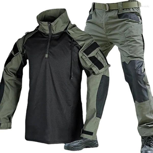 Fatos masculinos terno tático homens camisa calças 2 peças conjuntos ao ar livre camuflagem militar de secagem rápida ripstop cs paintball swat tiro