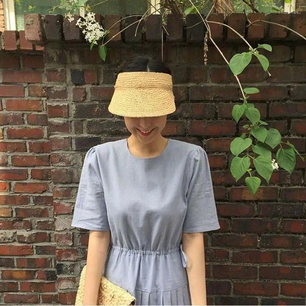 Baskenmützen für Damen, Sommer, handgefertigt, gewebtes Baststroh für Sonnenblende, Hut, leeres Oberteil, breite Krempe
