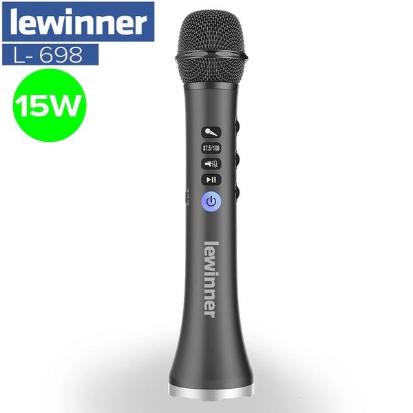 Lewinner L698 Microfone de karaokê sem fio Bluetooth Speaker 2 em 1 portátil para cantar gravação portátil KTV Player para iOSAndroid 231228