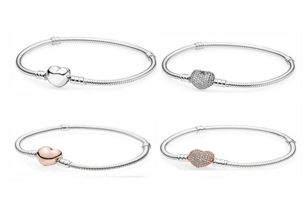 Bracciali in argento sterling S925 Catena da donna con SCATOLA originale adatta per autentici diamanti CZ Pave Charms Bracciale Regalo di compleanno Gioielli di Natale BR0249486896