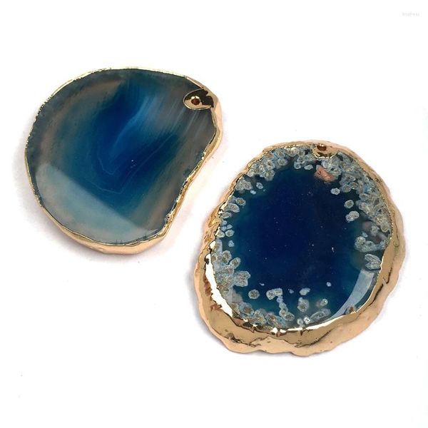 Ciondoli Ciondolo in pietra naturale Bordo irregolare in agata blu squisito per la creazione di gioielli Accessori per orecchini, collane, braccialetti fai-da-te