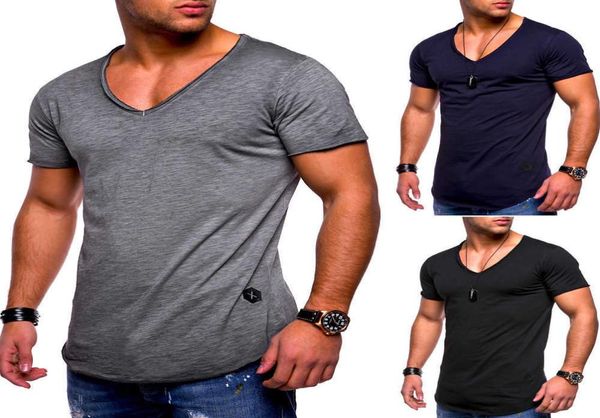 2020 Yaz Mens T Shirt Üst Kısa Kollu V Boyun İnce Fit Kas Tshirt Erkek Gri Beyaz Siyah Tshirt Gündelik Tee Sess Homme 3xl X03704301