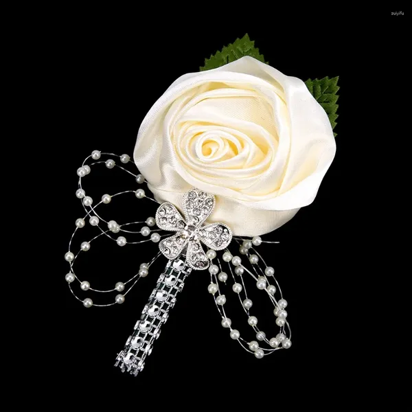 Flores decorativas artificial rosa flor pérola corsage decoração noiva noivo broche pino festa de casamento cena decoração diy