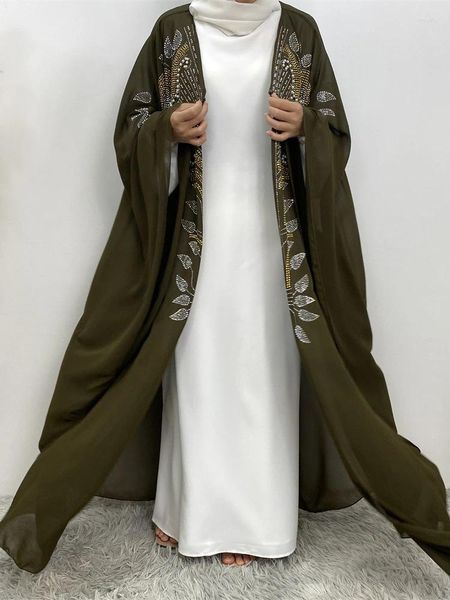 Abbigliamento etnico Abito da festa per le donne Eid Musulmano Abaya Arabo Dubai Cardigan Diamanti Abaya Caftano Islam Abito lungo Marocco Abiti a pipistrello