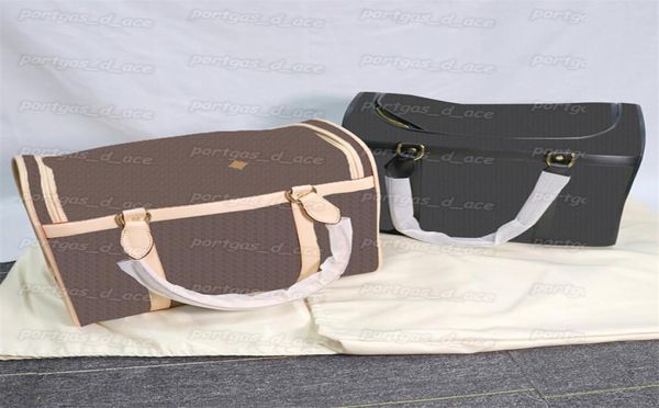 PU deri köpekler taşıyıcı oyulmuş isim deri evcil hayvanlar taşıyan torbalar nefes alabilen uçuş çantası açık hava köpek çantası kedi araba kutusu Bulldog için te7345032