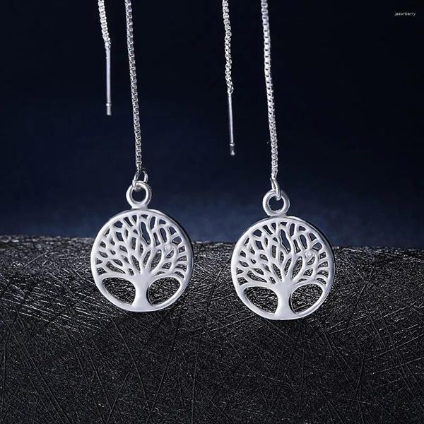 Orecchini pendenti di marca in argento sterling 925 rotondo con albero a goccia lungo per le donne, ciondoli alla moda, gioielli da sposa, feste, regali