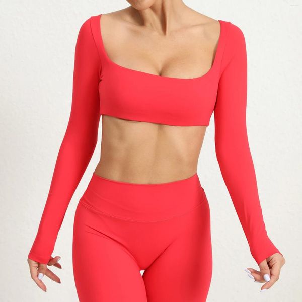 Magliette da donna a maniche lunghe Reggiseno senza cuciture da donna Top sportivi con imbottiture Elastico traspirante Aumento del seno Sport per il tempo libero Push Up Crop