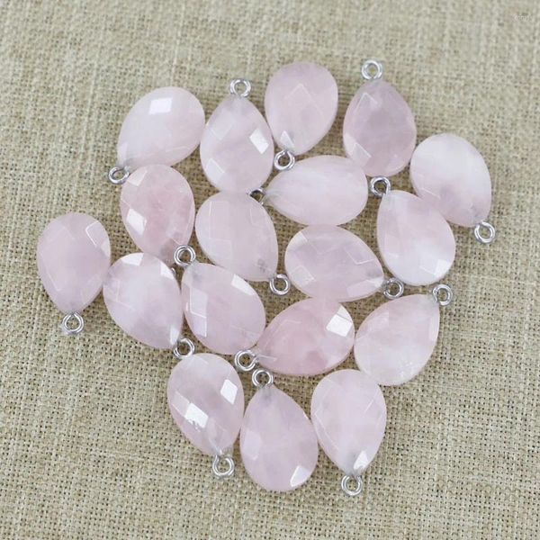 Colares de pingente de pedra natural rosa quartzo facetado colar pingentes gotas de água encantos diy moda jóias fazendo acessórios atacado