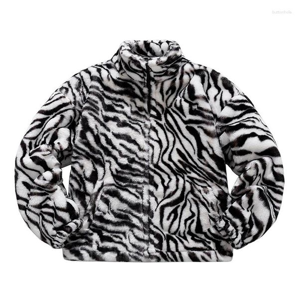 Giacche da uomo Autunno Inverno Cappotto in peluche Uomo Modello zebrato Giacca con cerniera Moda Causale Capispalla morbido Giacca a vento Abbigliamento Uomo Taglie forti 5XL