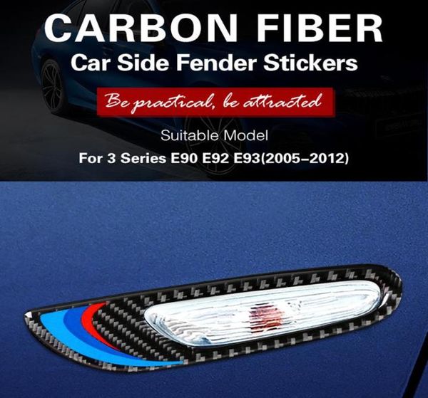Para bmw e90 e92 e93 emblema adesivo decalque 20052012 ano de fibra carbono carro lateral turn signal light capa frente fender trim9890643