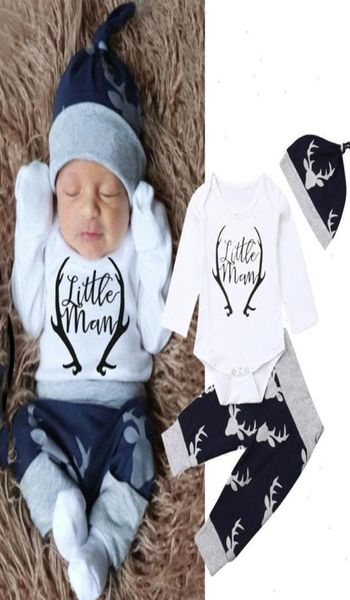 Bebê meninos conjunto de natal roupas meninas veados impressão manga longa macacão calças chapéu outfits 3 pçs recém-nascido xams272k4197145