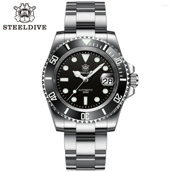 Armbanduhren SD1953 SteelDive Marke Keramik-Lünette 41 mm 30 ATM wasserdicht NH35 automatische Herren-Taucheruhr Reloj mit gefrästem Verschluss