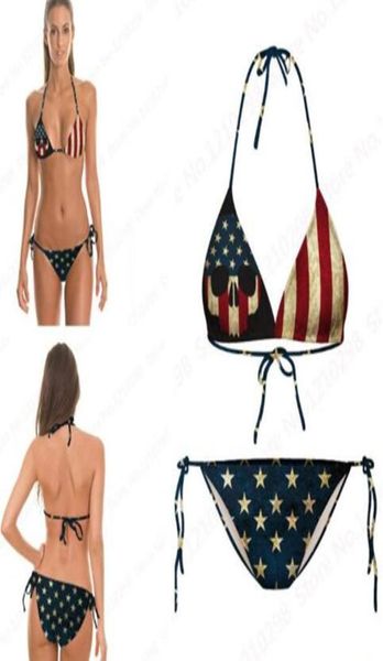 2020 Винтажный комплект бикини Флаг США в полоску со звездой обтягивающий американский флаг Пляжное бикини из двух частей бинты Ретро купальные костюмы с принтом Chea3299293