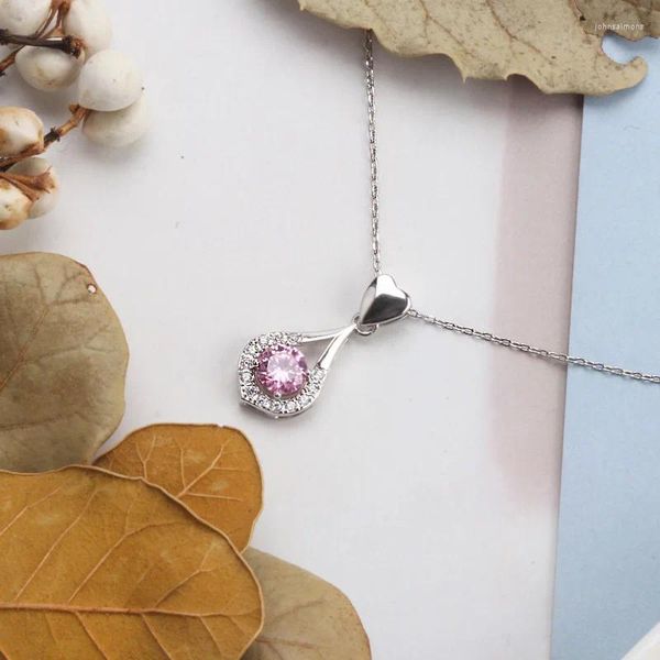 Pingentes Buyee 925 Sterling Silver Doce Doce Pingente Cadeia Rosa Cristal Pedra Lucky Eye Colar Para Mulheres Menina Jóias 45cm