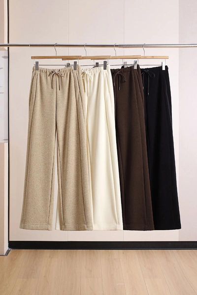 Pantaloni da donna Riso glutinoso Donna Inverno Cashmere Vita alta Tubo dritto Sensazione di caduta Pigro Gamba larga allentata