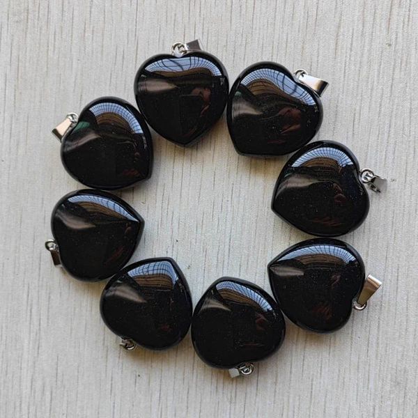 Collane con pendente 30mm Moda Agata nera naturale Buona qualità Amore a forma di cuore per gioielli fai da te Pendenti 8 pz / lotto Commercio all'ingrosso gratuito