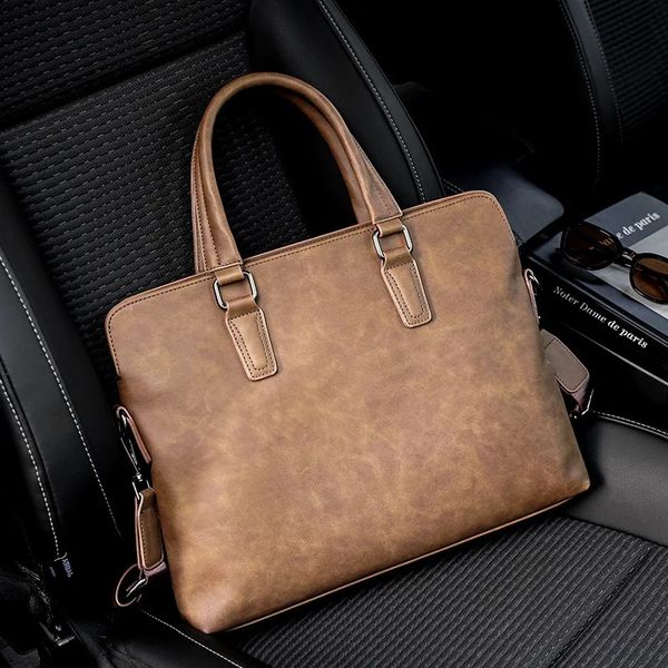 Винтажные портфели из мягкой кожи для мужчин, деловые сумки высокого качества, сумка через плечо, мужские офисные сумки для ноутбука 231228