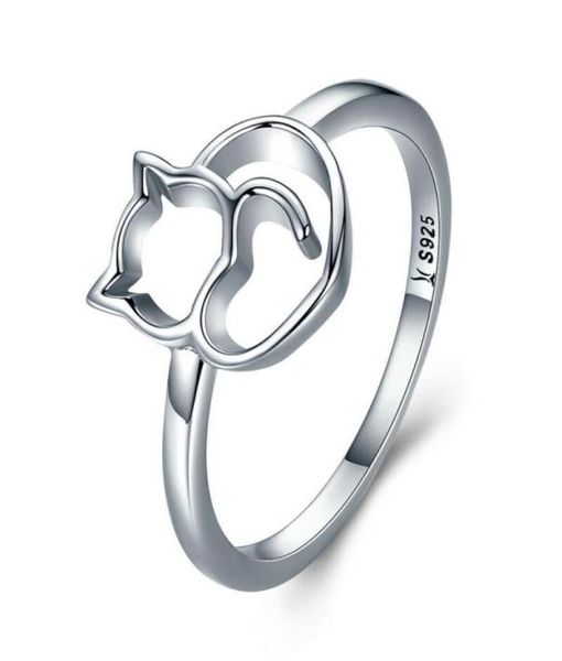 Niedlicher Katzen-Design-Ring aus 925er-Sterlingsilber für Damen und Mädchen, Schmuck, Fingerbandgröße: 6810553171956754