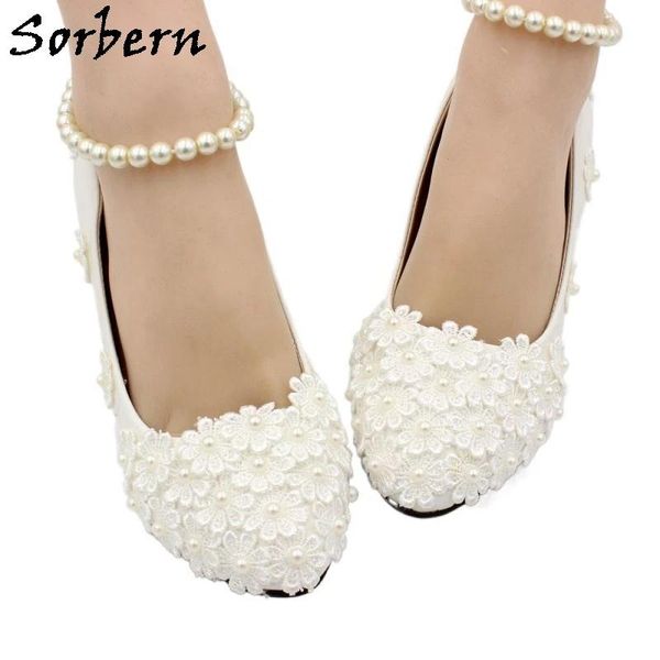 Stivali Sorbern White Bilding Cint Cint Flowers Carina Scarpe per matrimoni Med Heels Scarpe da sposa Scarpe Wholesale Scarpe per feste e scarpe da sera