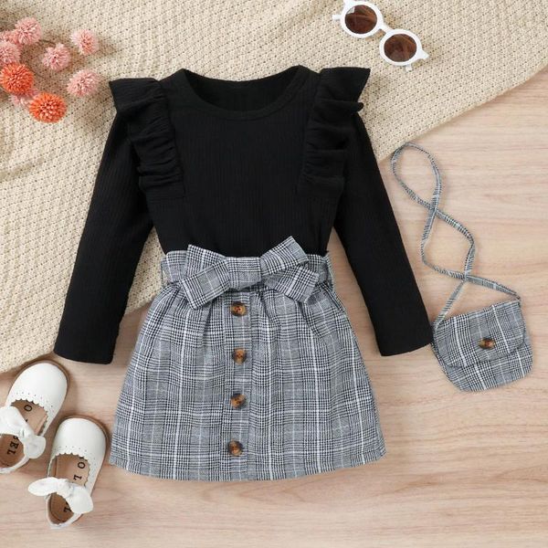 Kleidung Sets Kinder und Mädchen Anzüge Langarm Schwarz Weiß Pit Top Plaid Rock Zwei-stück Set Baby Mädchen kleidung