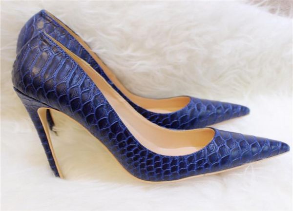 Повседневная дизайнерская сексуальная женская мода, темно-синяя обувь на высоком каблуке со змеей и принтом питона, острым носком, 12 см, 10 см, 8 см, новинка на шпильке l6767318