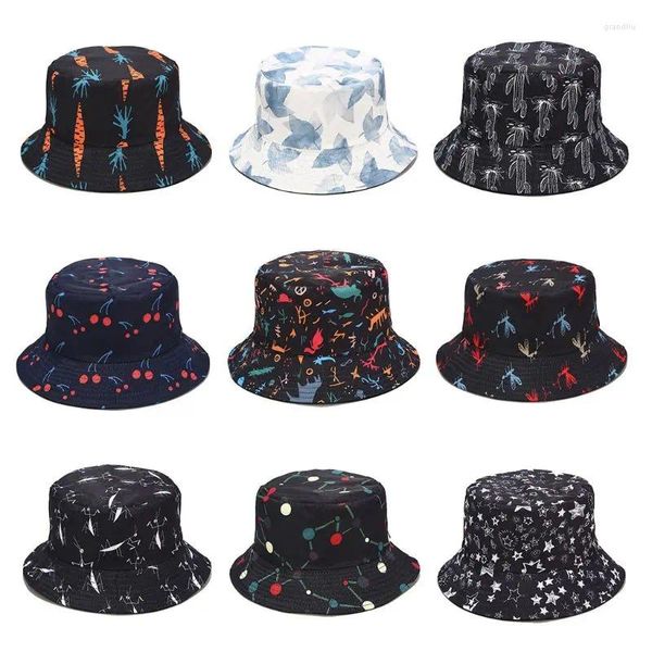 Berretti unisex estivi reversibili Harajuku cappello a secchiello cartone animato carota cactus stampato hip hop personalità all'aperto pescatore di Panama